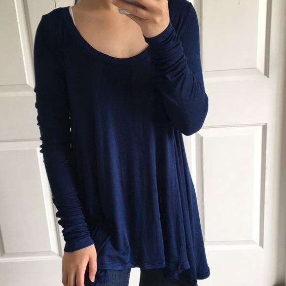 Free People - Oversized Navy Long Sleeves Blouse - Picture 3 of 7
